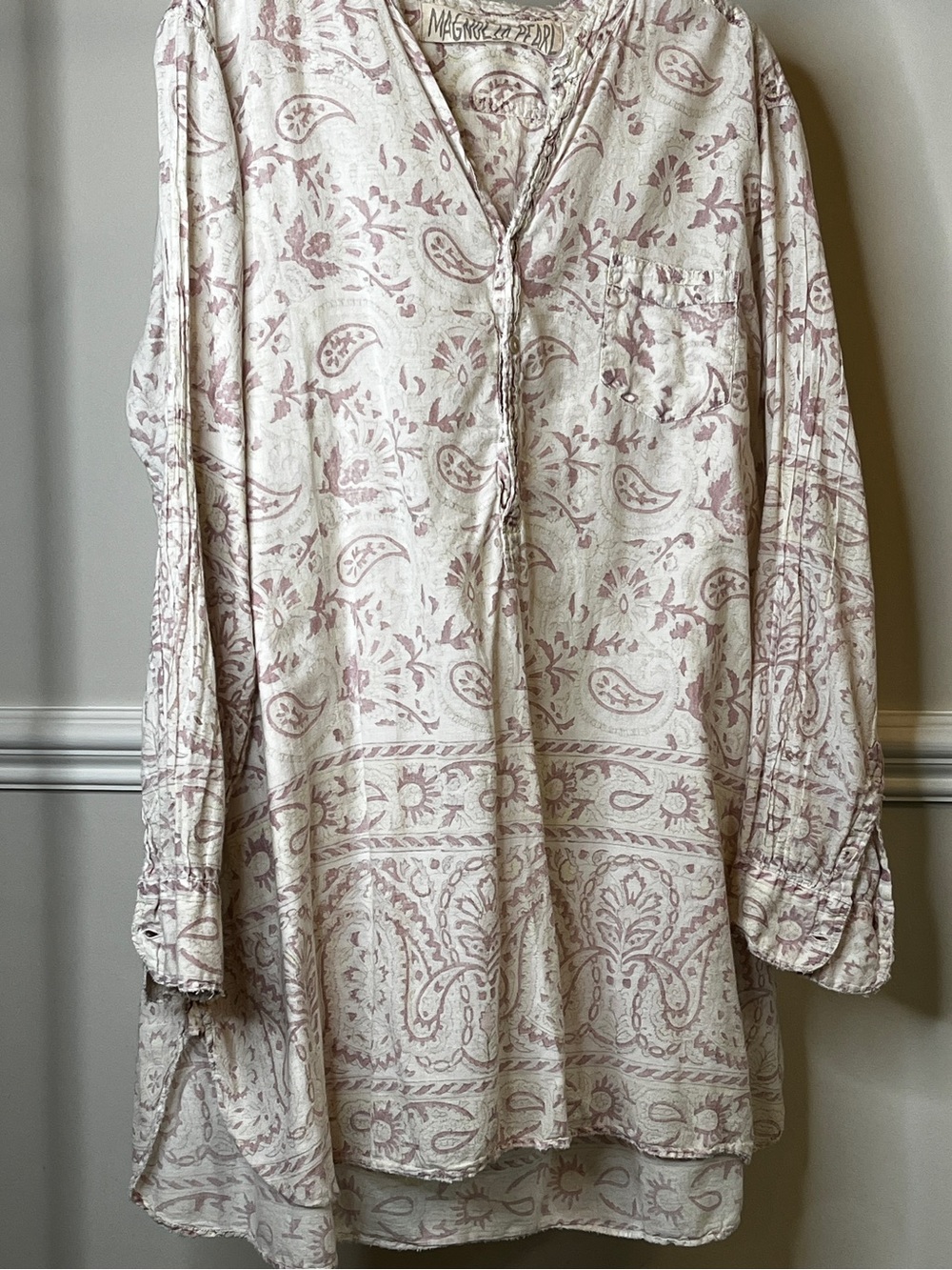 Magnolia Pearl Idgy Shirt in Alana Block Print — One Size OS Luxury Boho Cotton - Picture 3 of 9